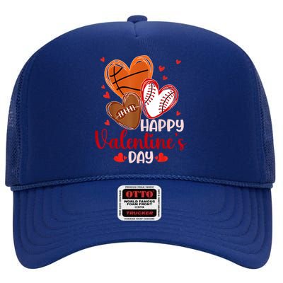 Happy Valentines Day Basketball Baseball Football High Crown Mesh Back Trucker Hat