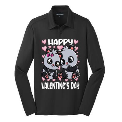 Happy Valentine's Day Panda Bears Pandas Valentines Day Cute Gift Silk Touch Performance Long Sleeve Polo