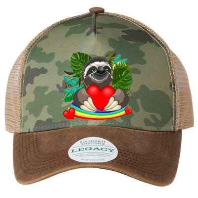 Happy Valentines Day Cute Sloth With Rainbow And Heart Legacy Tie Dye Trucker Hat
