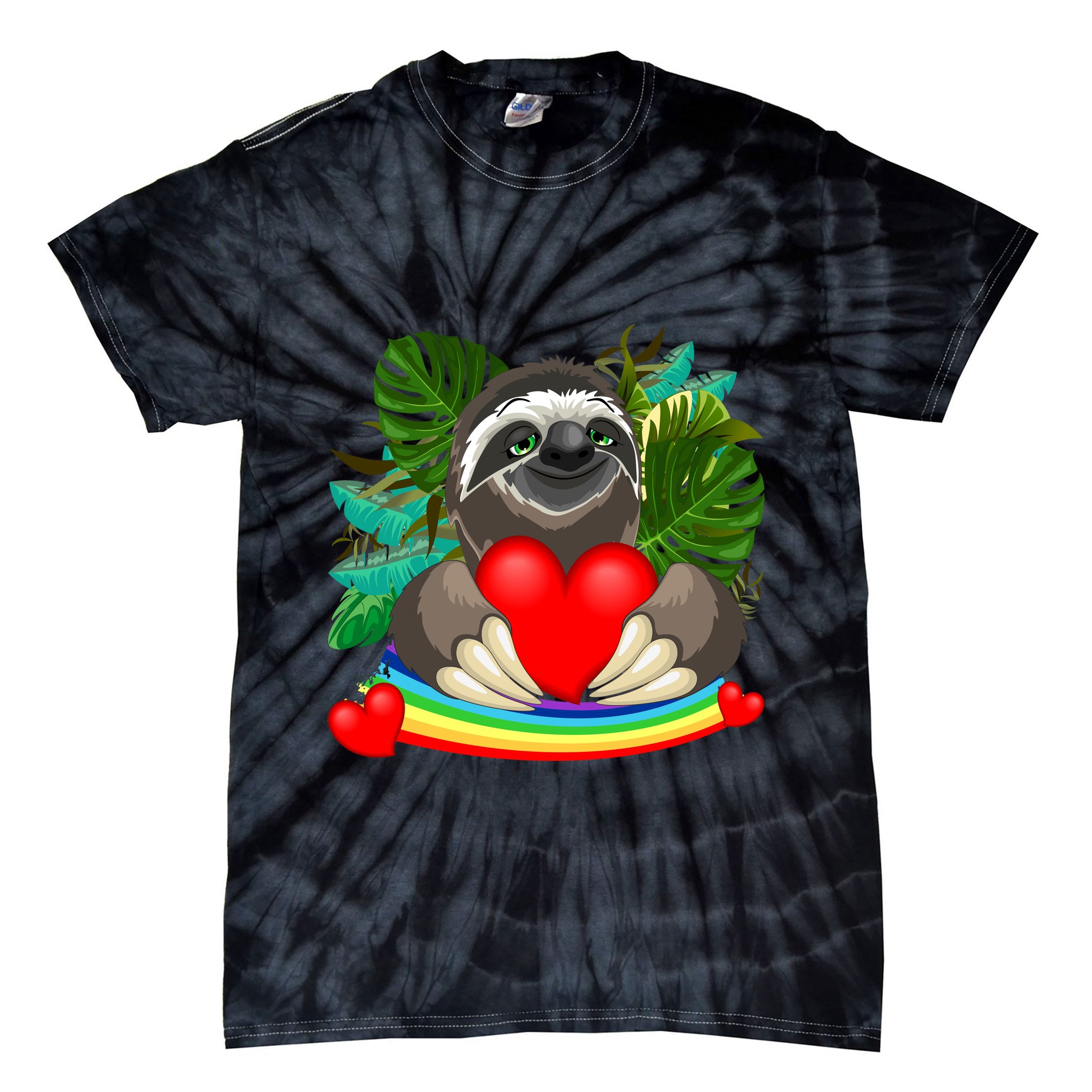 Happy Valentines Day Cute Sloth With Rainbow And Heart Tie-Dye T-Shirt