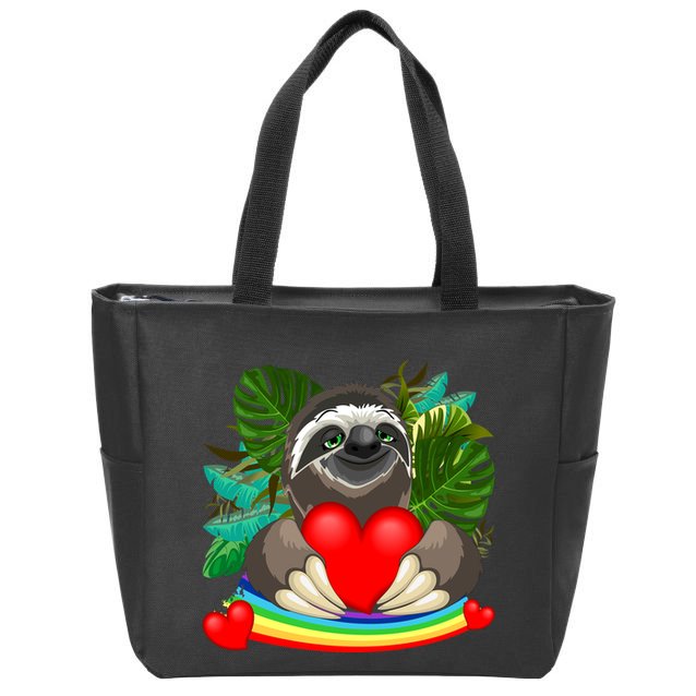 Happy Valentines Day Cute Sloth With Rainbow And Heart Zip Tote Bag