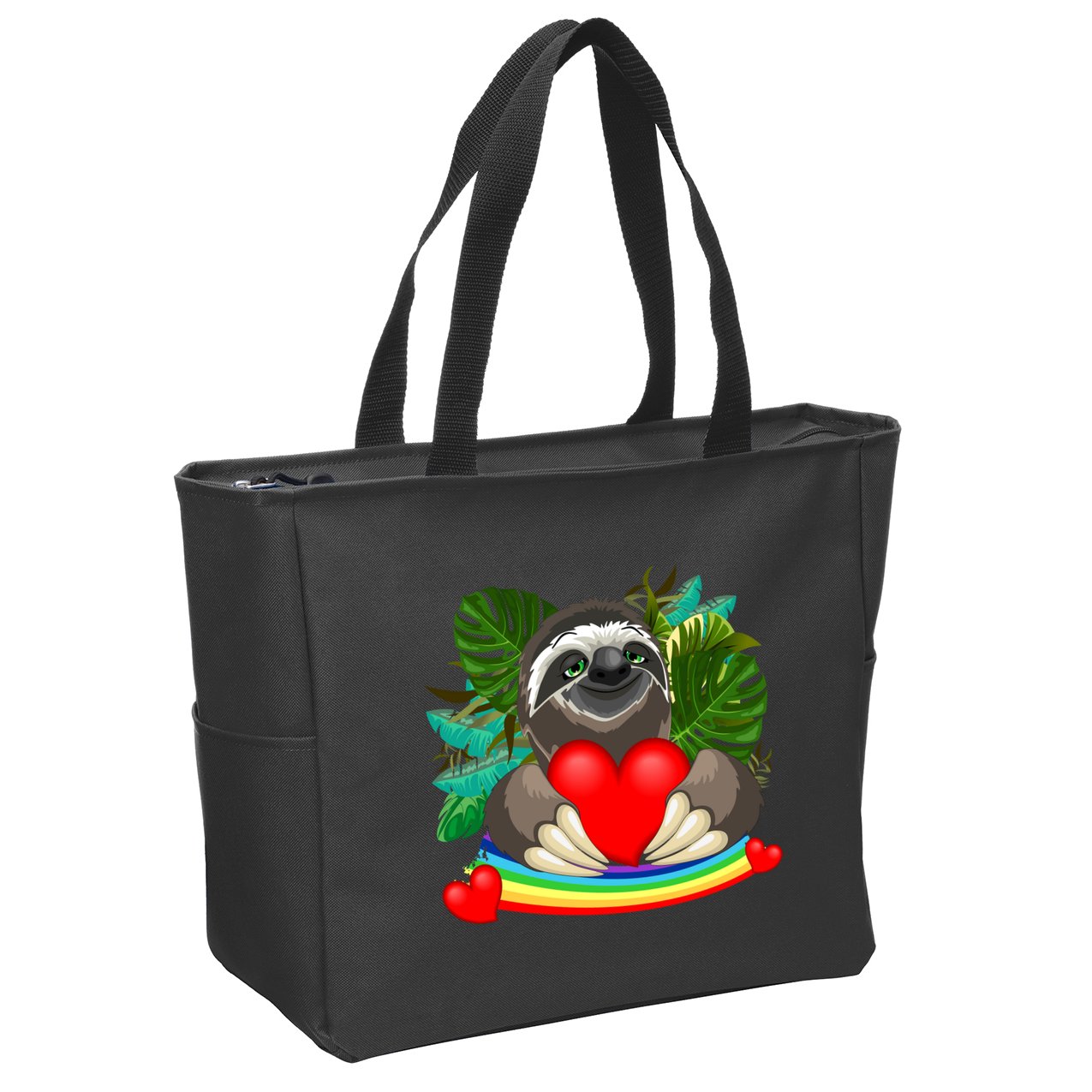 Happy Valentines Day Cute Sloth With Rainbow And Heart Zip Tote Bag