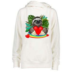 Happy Valentines Day Cute Sloth With Rainbow And Heart Womens Funnel Neck Pullover Hood