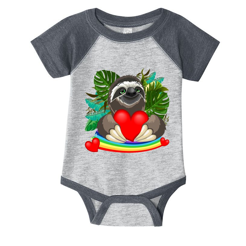 Happy Valentines Day Cute Sloth With Rainbow And Heart Infant Baby Jersey Bodysuit