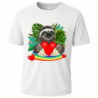 Happy Valentines Day Cute Sloth With Rainbow And Heart Cooling Performance Crew T-Shirt