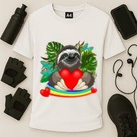 Happy Valentines Day Cute Sloth With Rainbow And Heart Cooling Performance Crew T-Shirt
