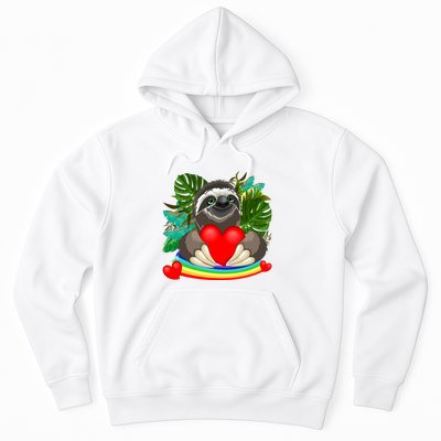 Happy Valentines Day Cute Sloth With Rainbow And Heart Hoodie