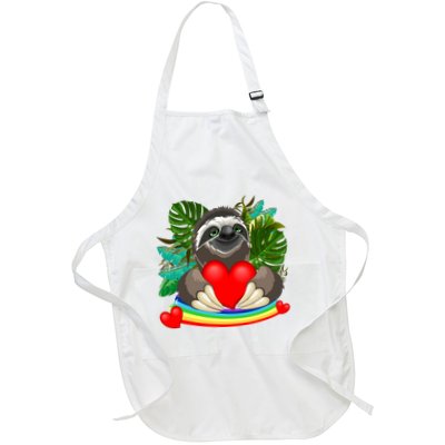 Happy Valentines Day Cute Sloth With Rainbow And Heart Apron