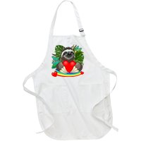 Happy Valentines Day Cute Sloth With Rainbow And Heart Full-Length Apron With Pockets