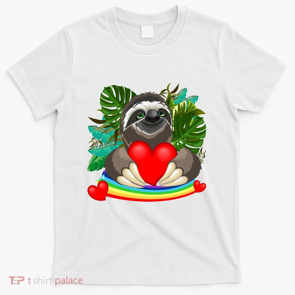 Happy Valentines Day Cute Sloth With Rainbow And Heart T-Shirt