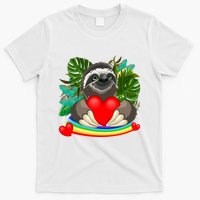 Happy Valentines Day Cute Sloth With Rainbow And Heart T-Shirt