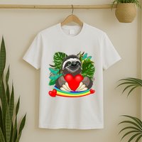 Happy Valentines Day Cute Sloth With Rainbow And Heart T-Shirt