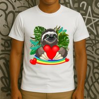 Happy Valentines Day Cute Sloth With Rainbow And Heart T-Shirt
