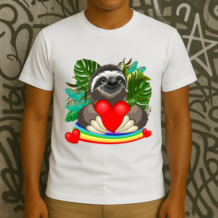Happy Valentines Day Cute Sloth With Rainbow And Heart T-Shirt