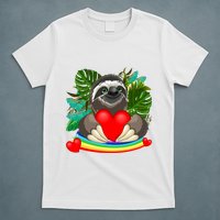 Happy Valentines Day Cute Sloth With Rainbow And Heart T-Shirt