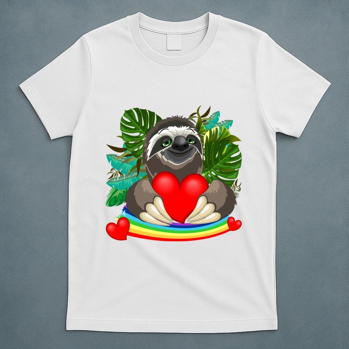 Happy Valentines Day Cute Sloth With Rainbow And Heart T-Shirt
