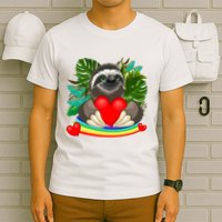 Happy Valentines Day Cute Sloth With Rainbow And Heart T-Shirt