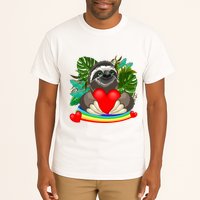 Happy Valentines Day Cute Sloth With Rainbow And Heart Tall T-Shirt