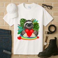 Happy Valentines Day Cute Sloth With Rainbow And Heart Tall T-Shirt