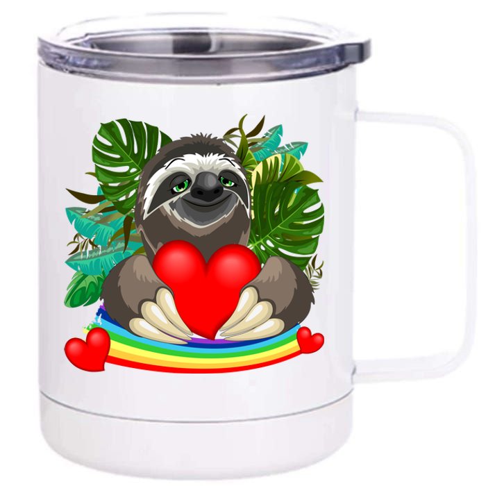 Happy Valentines Day Cute Sloth With Rainbow And Heart 12 oz Stainless Steel Tumbler Cup