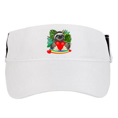 Happy Valentines Day Cute Sloth With Rainbow And Heart Adult Drive Performance Visor