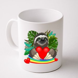 Happy Valentines Day Cute Sloth With Rainbow And Heart Coffee Mug