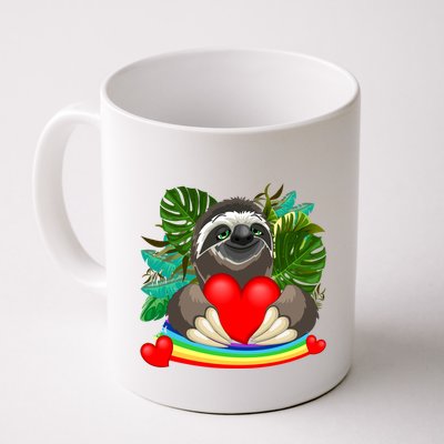 Happy Valentines Day Cute Sloth With Rainbow And Heart Mug