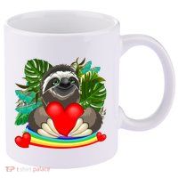 Happy Valentines Day Cute Sloth With Rainbow And Heart 11oz C Handle Ceramic Mug