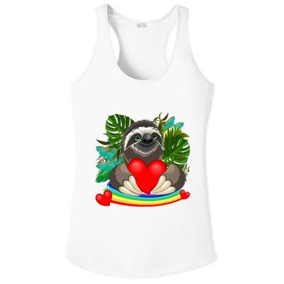 Happy Valentines Day Cute Sloth With Rainbow And Heart Ladies PosiCharge Competitor Racerback Tank