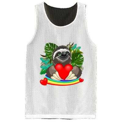 Happy Valentines Day Cute Sloth With Rainbow And Heart Mesh Reversible Basketball Jersey Tank
