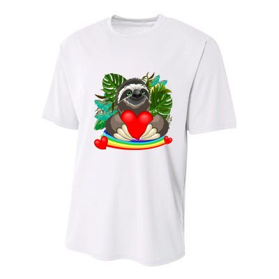 Happy Valentines Day Cute Sloth With Rainbow And Heart Youth Performance Sprint T-Shirt