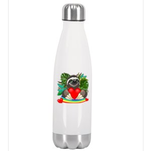 Happy Valentines Day Cute Sloth With Rainbow And Heart Stainless Steel Insulated Water Bottle