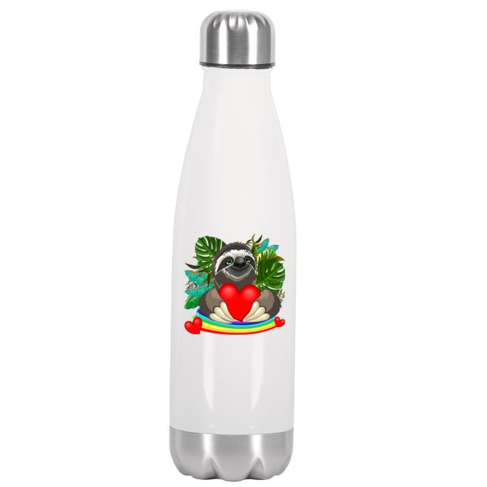 Happy Valentines Day Cute Sloth With Rainbow And Heart Stainless Steel Insulated Water Bottle