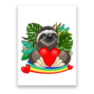 Happy Valentines Day Cute Sloth With Rainbow And Heart Poster