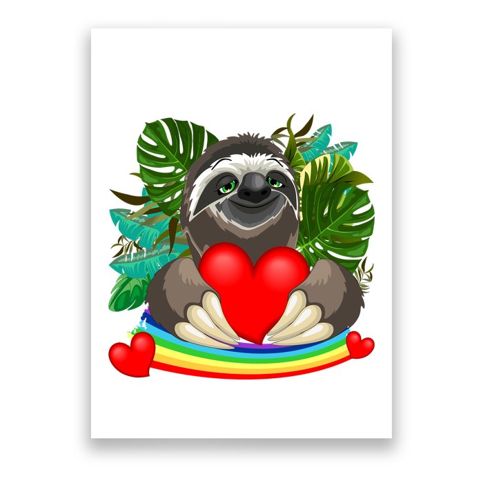 Happy Valentines Day Cute Sloth With Rainbow And Heart Poster