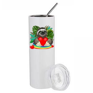 Happy Valentines Day Cute Sloth With Rainbow And Heart Stainless Steel Tumbler