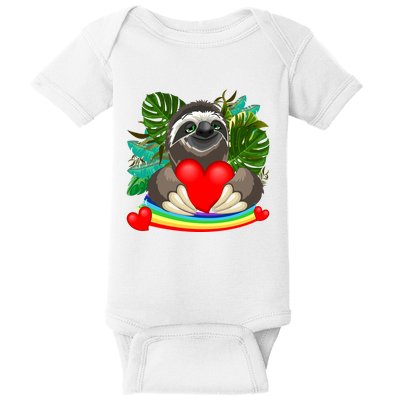 Happy Valentines Day Cute Sloth With Rainbow And Heart Baby Bodysuit