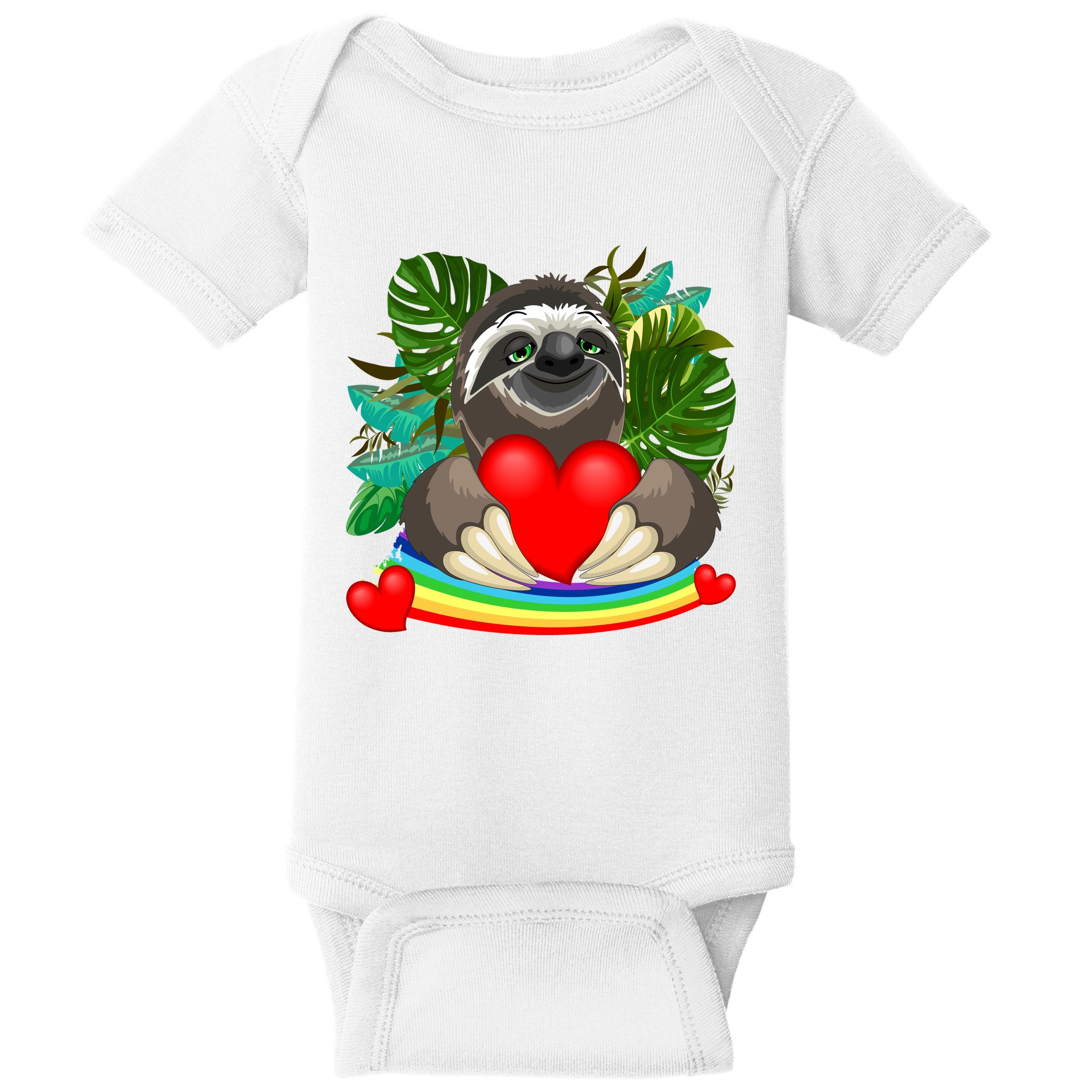 Happy Valentines Day Cute Sloth With Rainbow And Heart Baby Bodysuit