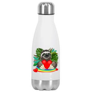 Happy Valentines Day Cute Sloth With Rainbow And Heart Stainless Steel Insulated Water Bottle