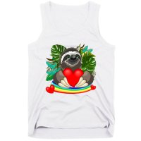Happy Valentines Day Cute Sloth With Rainbow And Heart Tank Top