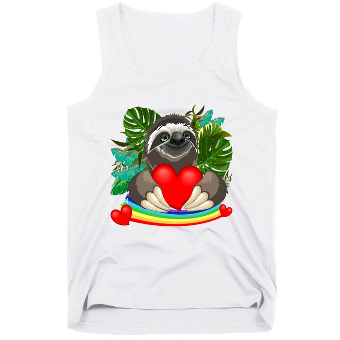 Happy Valentines Day Cute Sloth With Rainbow And Heart Tank Top
