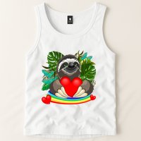 Happy Valentines Day Cute Sloth With Rainbow And Heart Tank Top