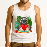 Happy Valentines Day Cute Sloth With Rainbow And Heart Tank Top