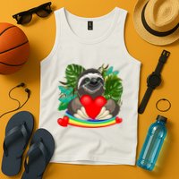 Happy Valentines Day Cute Sloth With Rainbow And Heart Tank Top