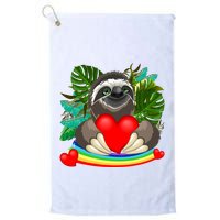 Happy Valentines Day Cute Sloth With Rainbow And Heart Golf Towel