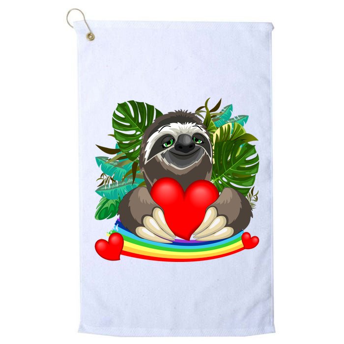 Happy Valentines Day Cute Sloth With Rainbow And Heart Golf Towel