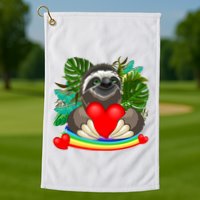 Happy Valentines Day Cute Sloth With Rainbow And Heart Golf Towel
