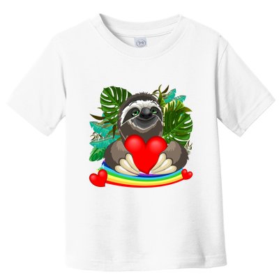 Happy Valentines Day Cute Sloth With Rainbow And Heart Toddler T-Shirt