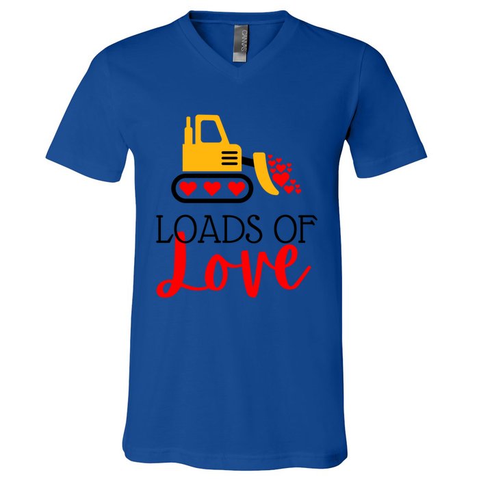 Happy Valentines Day Excavator Loads Of Love Great Gift V-Neck T-Shirt