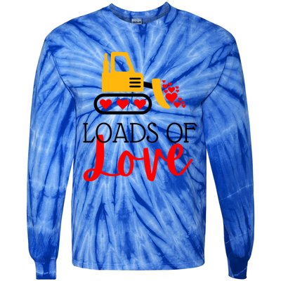 Happy Valentines Day Excavator Loads Of Love Great Gift Tie-Dye Long Sleeve Shirt